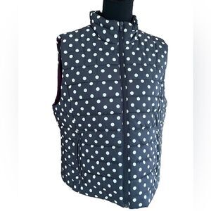 LOFT gray/white polka dot zip front vest, size L